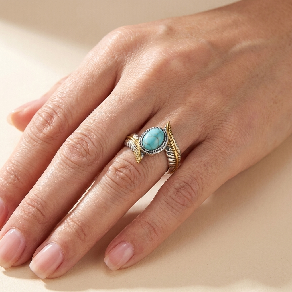 ANILLO BOHEMIO DE PLATA, ORO Y TURQUESA