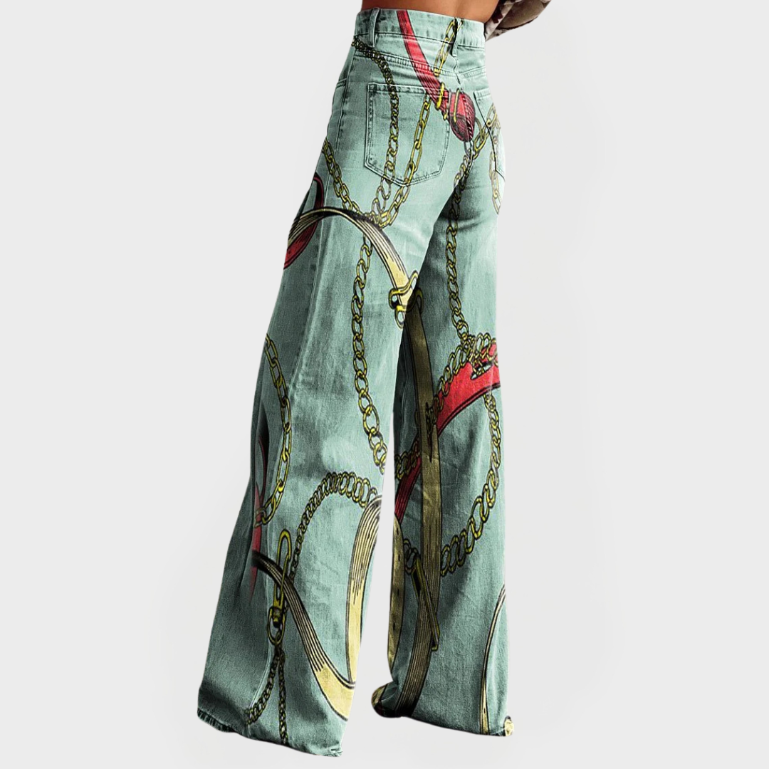 Pantalones de mezclilla elegantes de cintura alta y pierna ancha