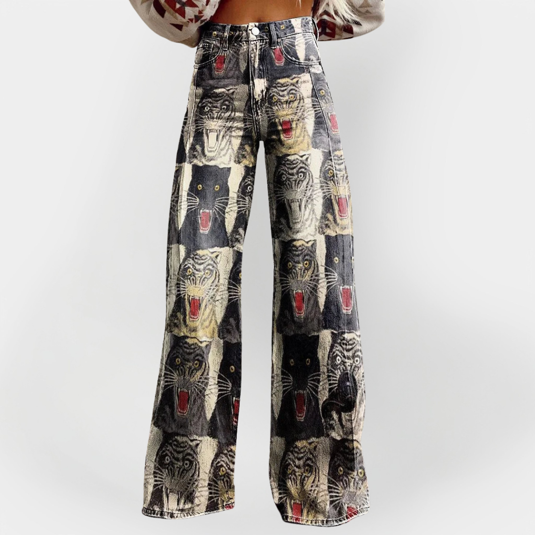 Pantalones de mezclilla elegantes de corte ancho y ajuste cómodo