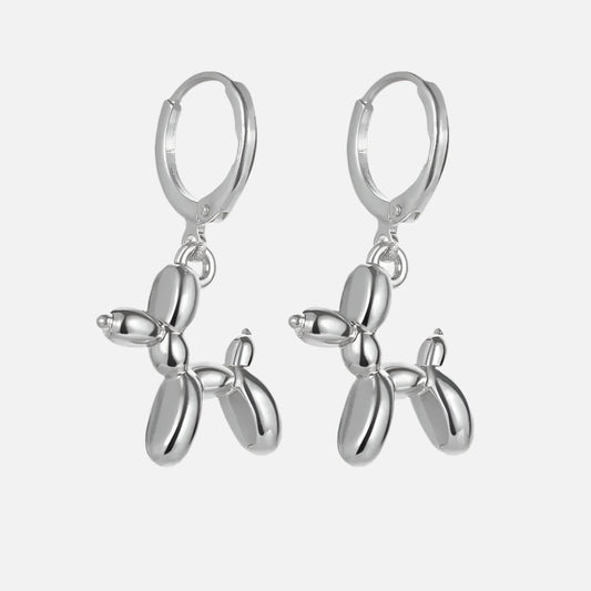 Gold Huggie Earrings with Mini Balloon Dog Charm