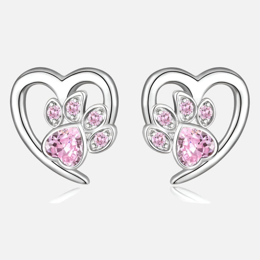 Paw and Heart Earrings with Zirconia