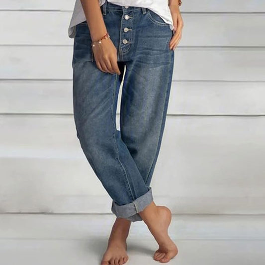 Tessa - High-Waisted Buttoned Jeans