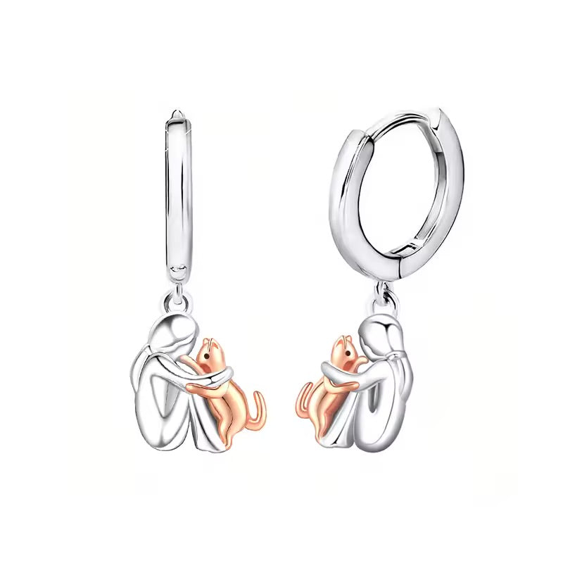 SET Collar con Colgante de Gato Abrazando y Pendientes de Regalo – Oferta por Tiempo Limitado