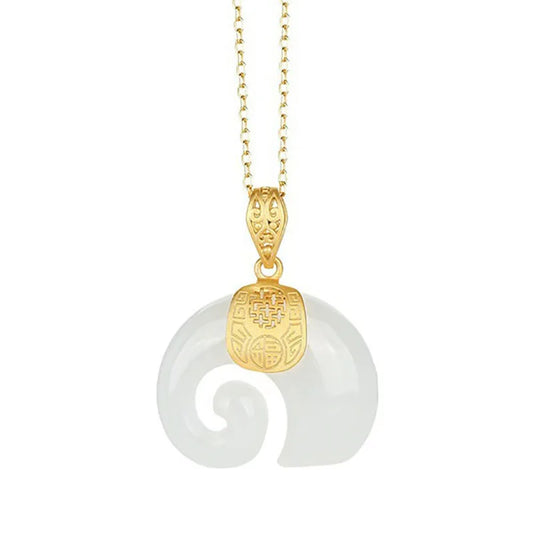 Hetian Jade Elephant Pendant Necklace – 18K Gold Plated Chain for Women
