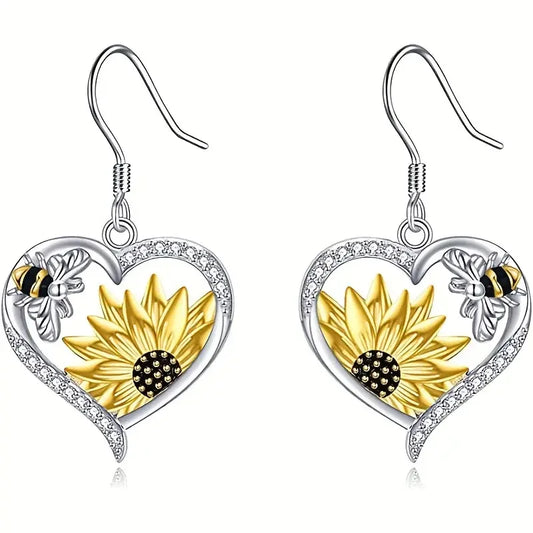 Pendientes Colgantes De Girasol Y Abeja Estilo Bohemio Vintage