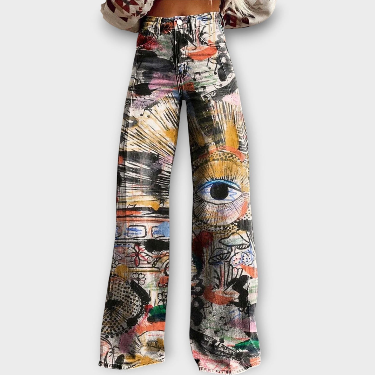 Pantalones de mezclilla estampados artísticos