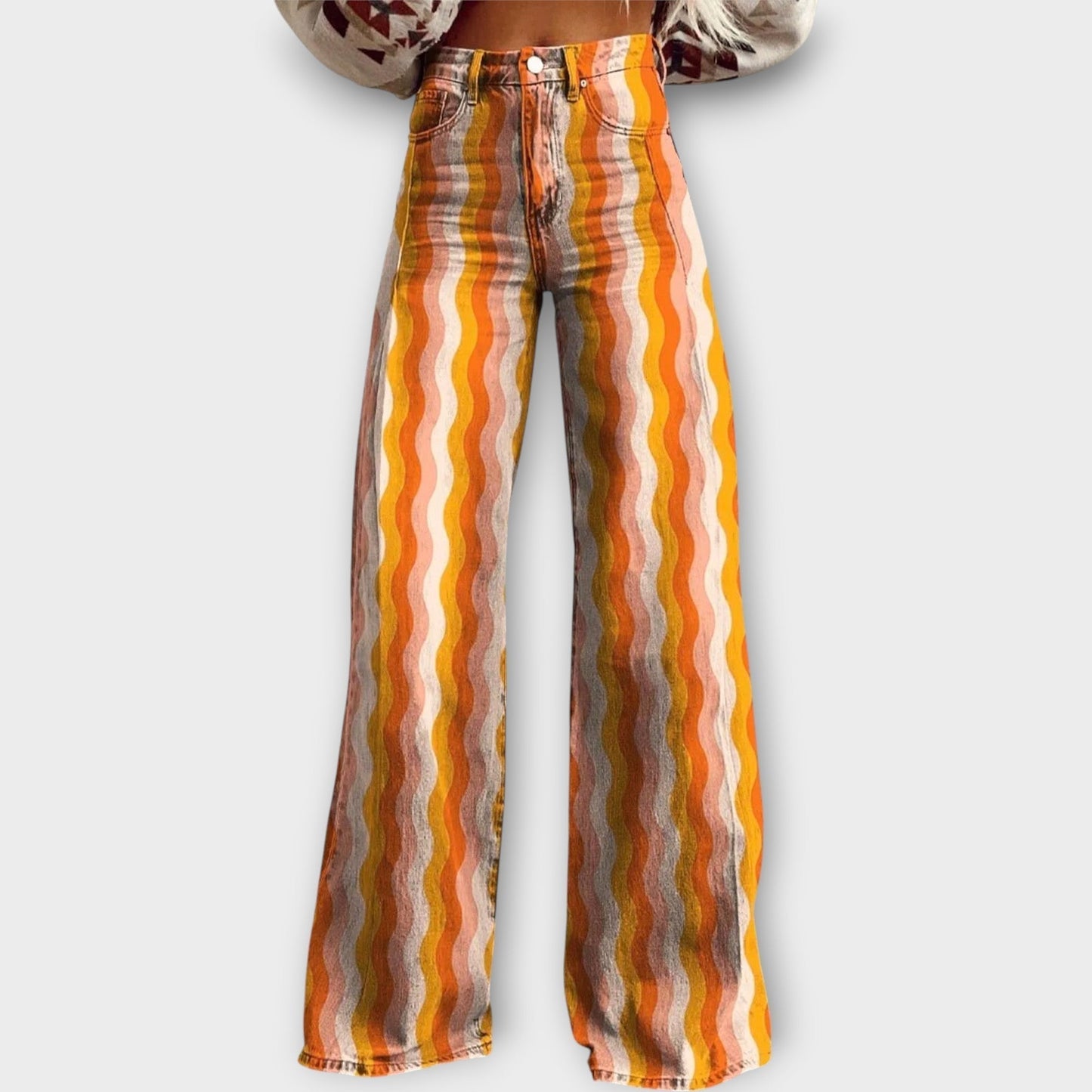 Pantalones de mezclilla con rayas de colores