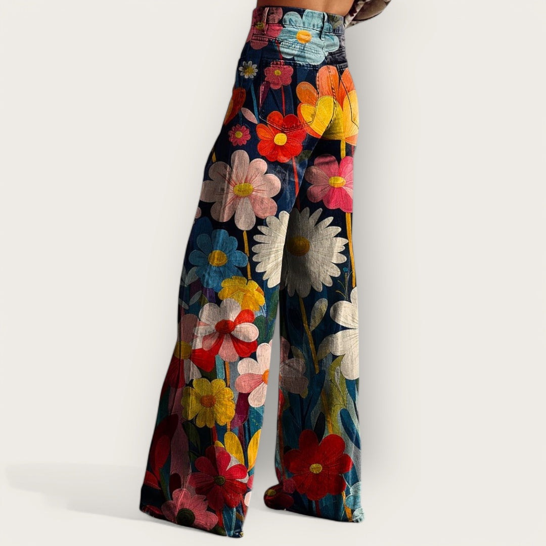 Pantalones de mezclilla anchos multicolores y elegantes