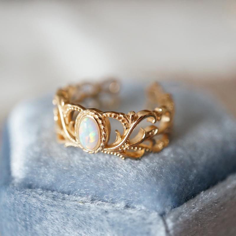 ANILLO DE ALAS CELESTIALES DE ÓPALO Y ORO ROSA - (AJUSTABLE)