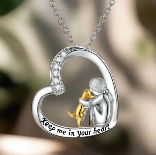 Collar De Plata De Ley 925 – Diseño De Corazón Y Perro Con Circonita