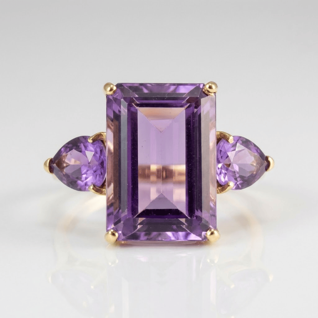 ANILLO DE ORO CON CRISTAL DE AMATISTA Y TURMALINA