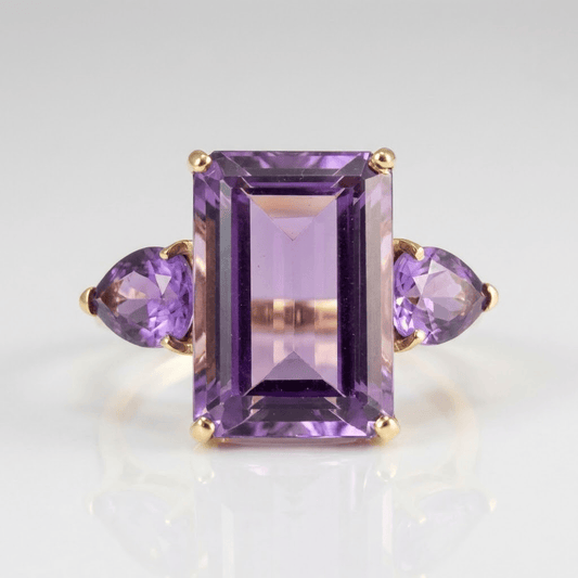ANILLO DE ORO CON CRISTAL DE AMATISTA Y TURMALINA