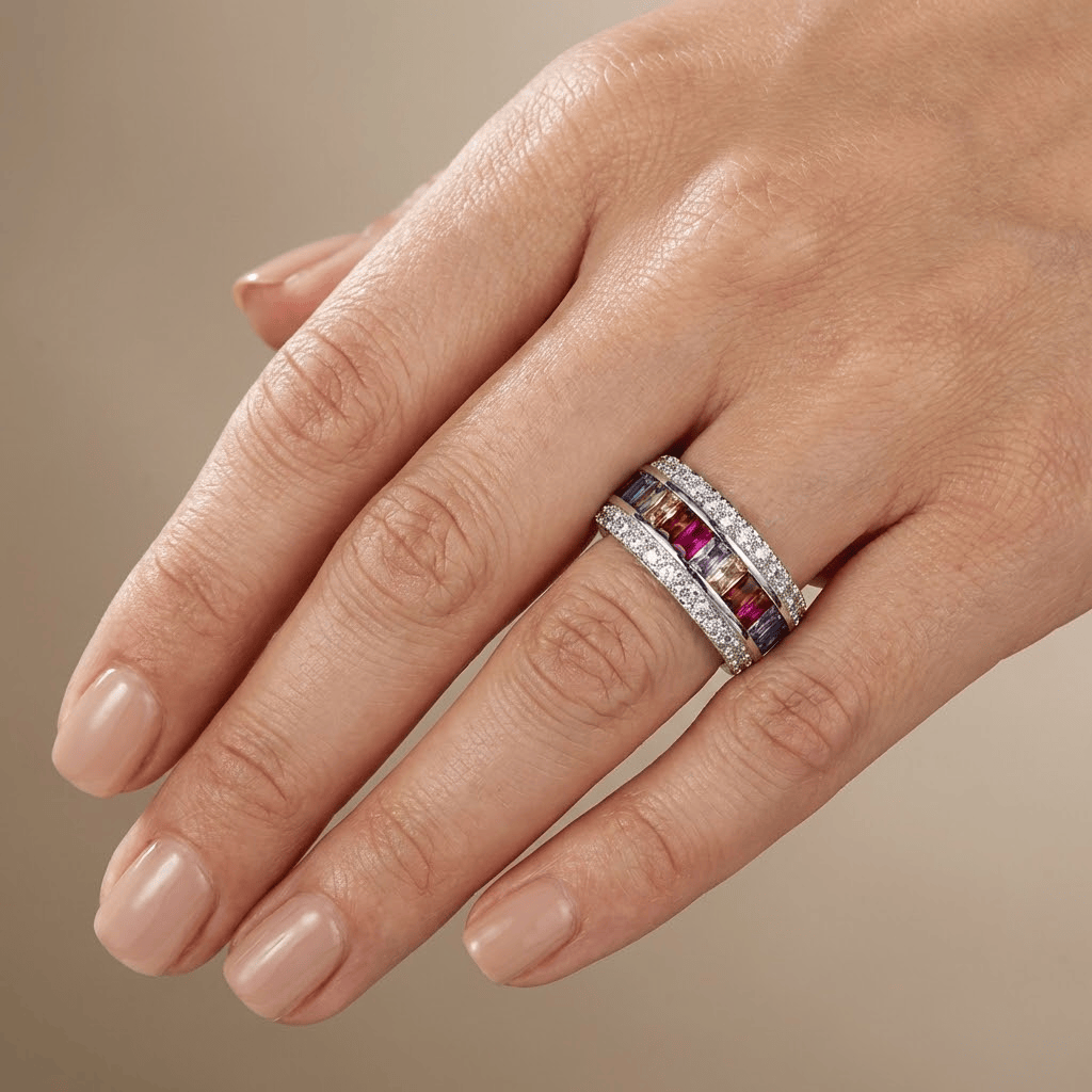 ANILLO DE PLATA CON PIEDRAS PRECIOSAS ARCOÍRIS