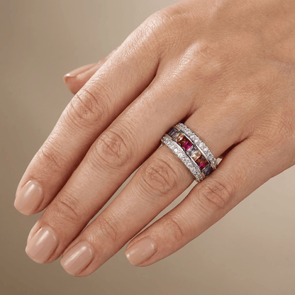 ANILLO DE PLATA CON PIEDRAS PRECIOSAS ARCOÍRIS