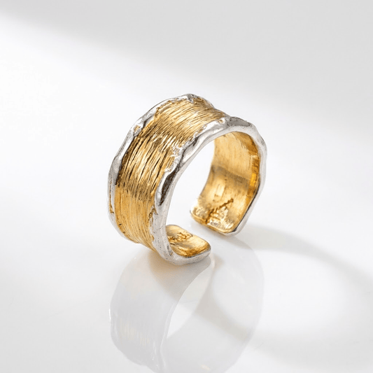 ANILLO BICOLOR DE ORO Y PLATA HECHO A MANO (AJUSTABLE)