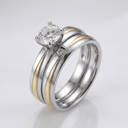 ANILLO DE PLATA CON RAYAS DE ORO Y DIAMANTES