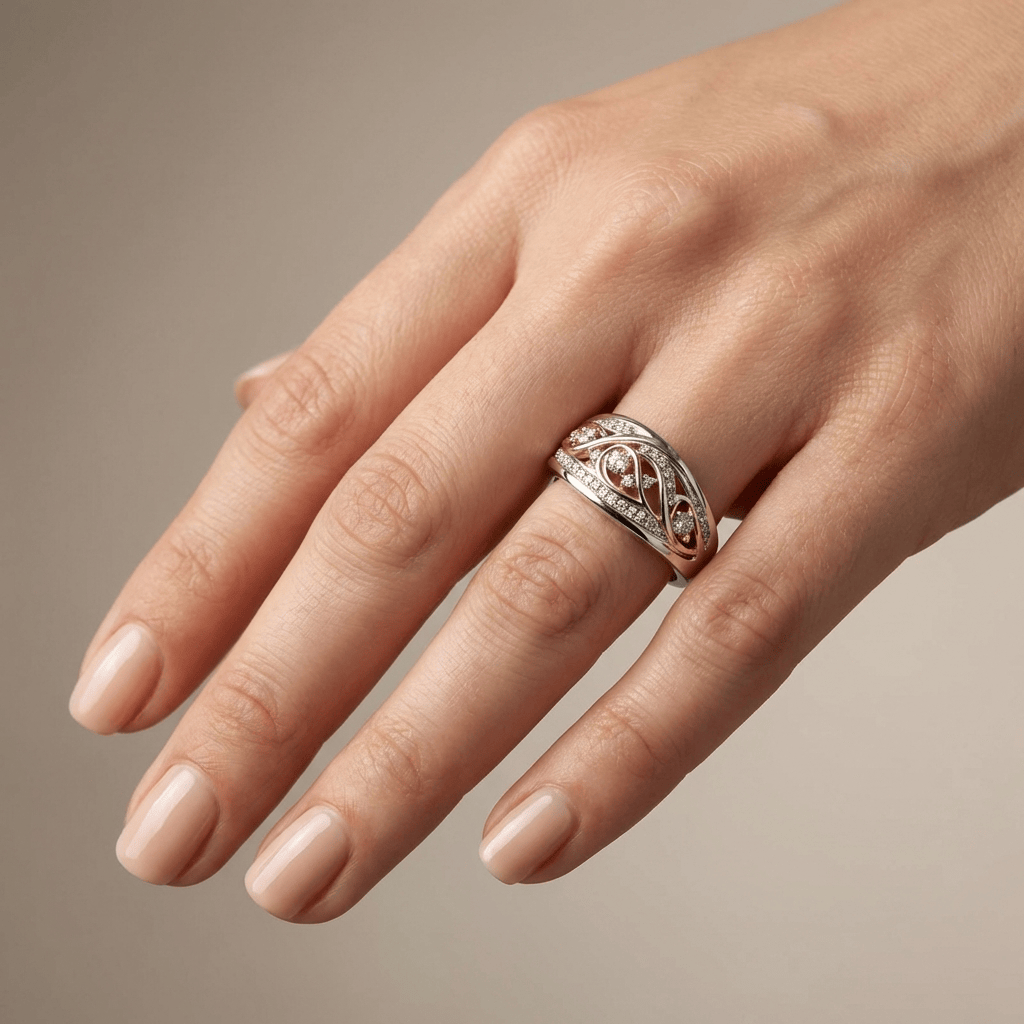 ANILLO VINTAGE DE DOS TONOS DE PLATA Y ORO ROSA
