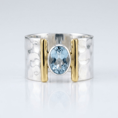 ANILLO MODERNO DE PLATA, ORO Y TOPACIO