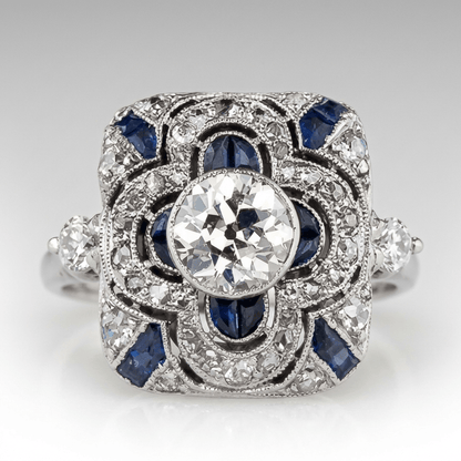 ANILLO VINTAGE DE PLATA, DIAMANTES Y ZAFIROS