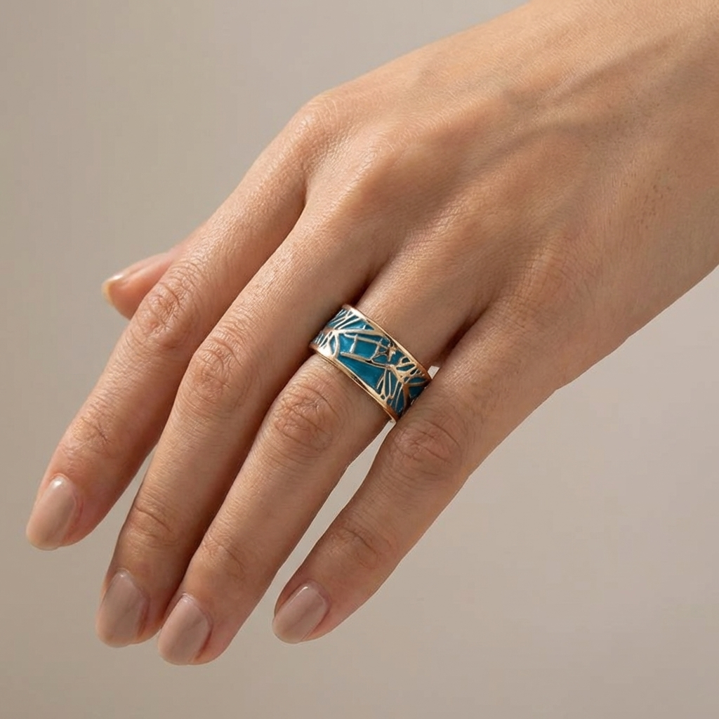 ANILLO MÍSTICO DE ORO ROSA Y TURQUESA