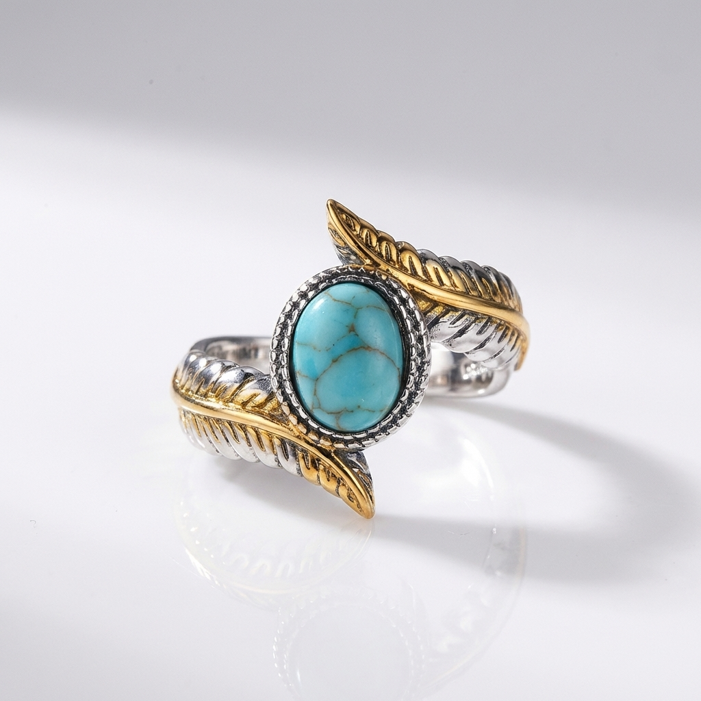 ANILLO BOHEMIO DE PLATA, ORO Y TURQUESA