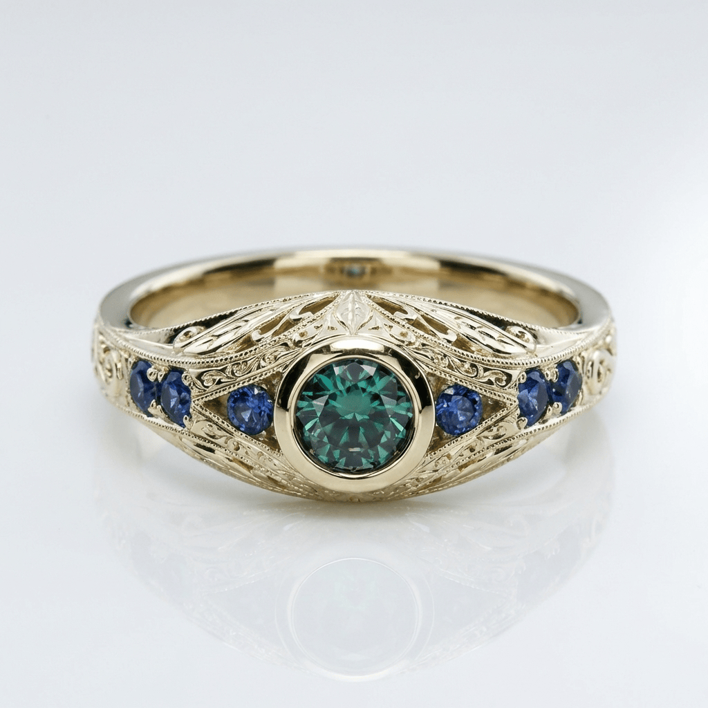 ANILLO VINTAGE DE ORO, ÓPALO Y ZAFIRO