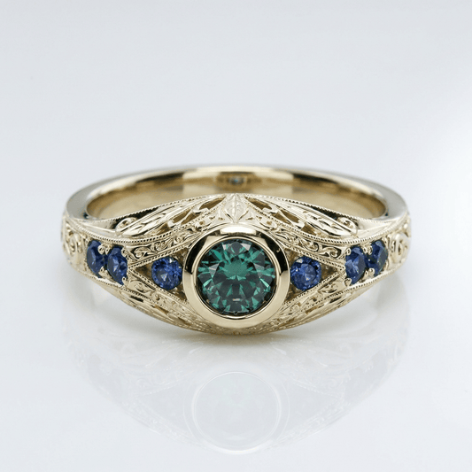ANILLO VINTAGE DE ORO, ÓPALO Y ZAFIRO