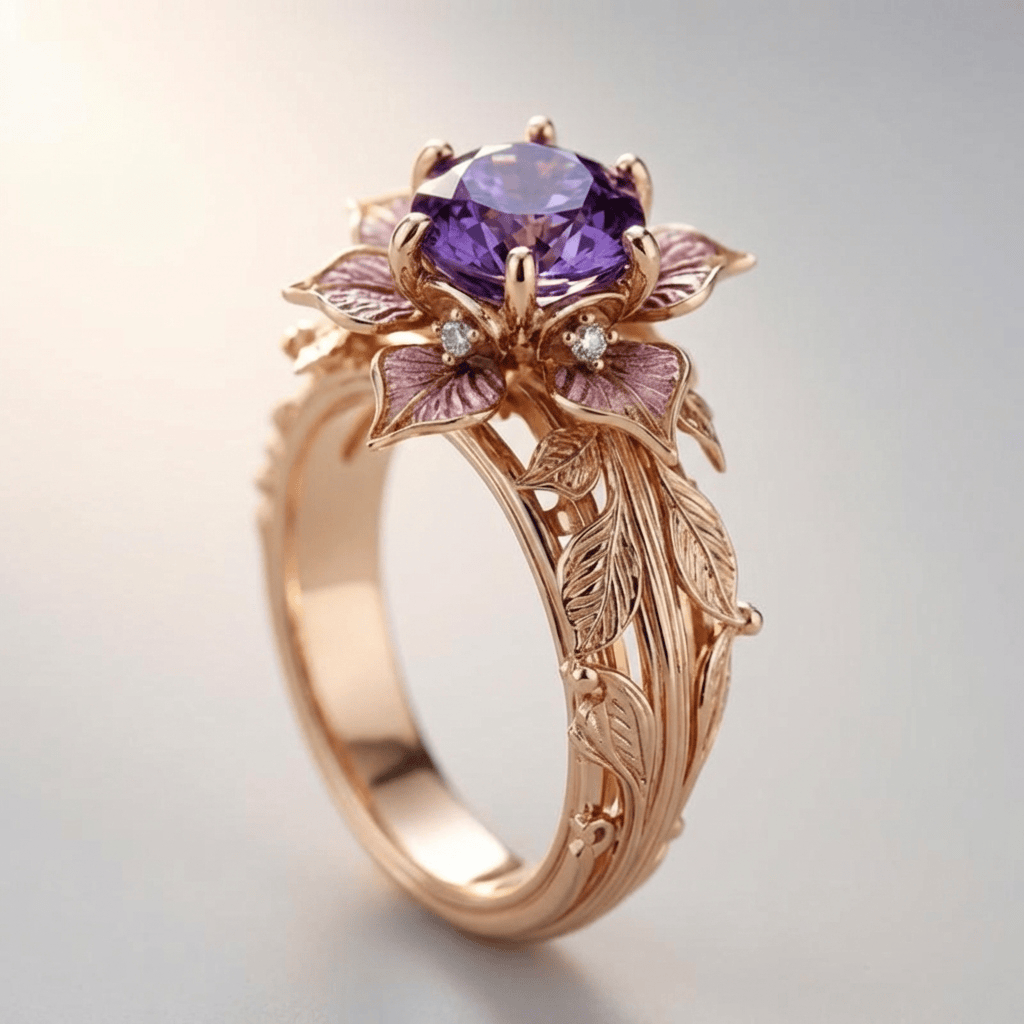 ANILLO DE ORO Y FLORA MORADA