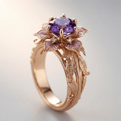 ANILLO DE ORO Y FLORA MORADA