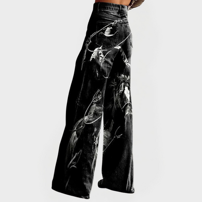 Pantalones de mezclilla elegantes y cómodos con estampado
