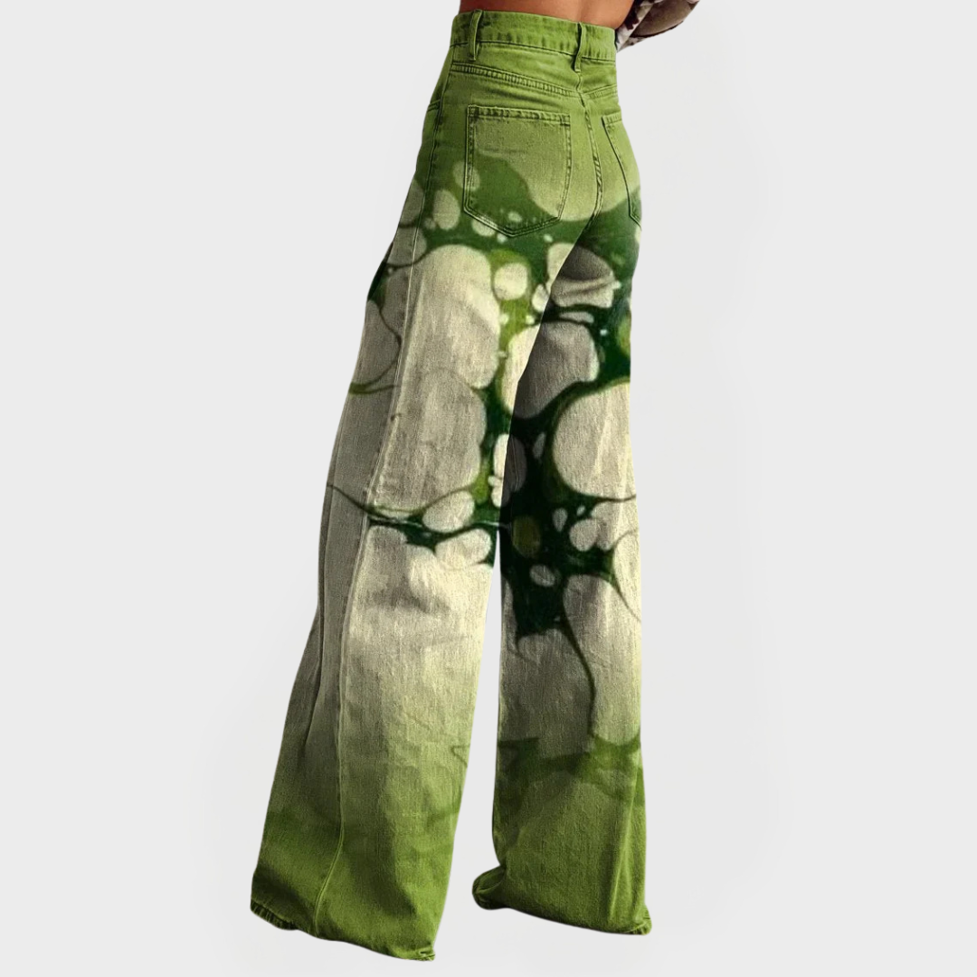 Pantalones de mezclilla artísticos cómodos de pierna ancha