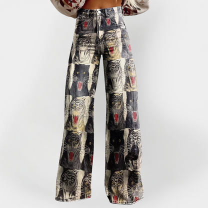 Pantalones de mezclilla elegantes de corte ancho y ajuste cómodo