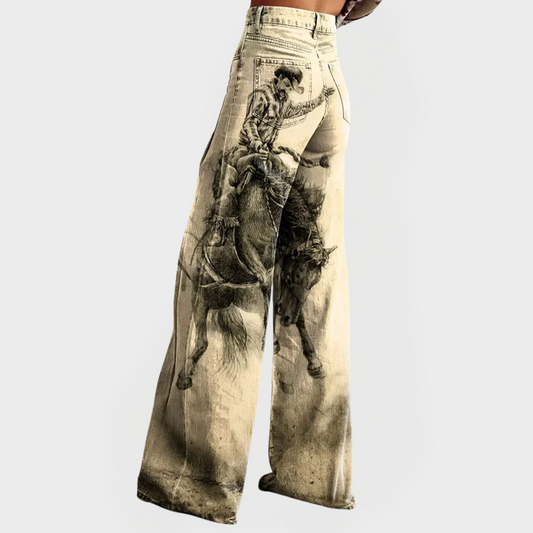 Pantalones de mezclilla elegantes de pierna ancha y estampados