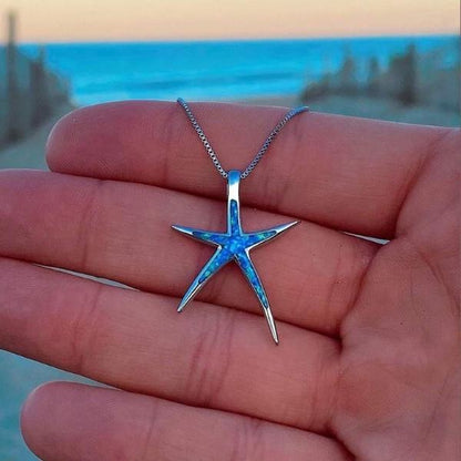 Collar De Estrella De Mar De Ópalo Azul Y Plata