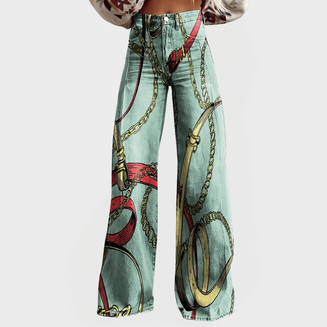 Pantalones de mezclilla elegantes de cintura alta y pierna ancha