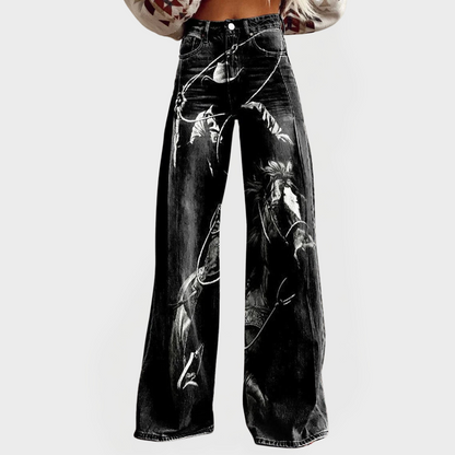 Pantalones de mezclilla elegantes y cómodos con estampado