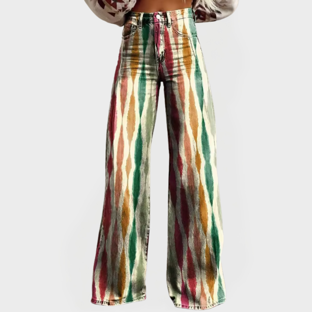 Pantalones de mezclilla elegantes de pierna ancha y estampados