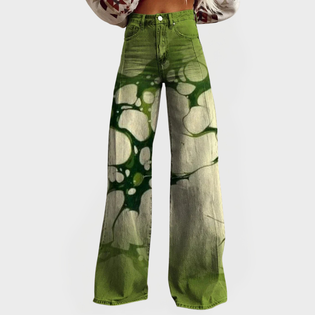Pantalones de mezclilla artísticos cómodos de pierna ancha