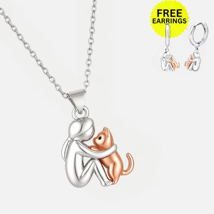 SET Collar con Colgante de Gato Abrazando y Pendientes de Regalo – Oferta por Tiempo Limitado