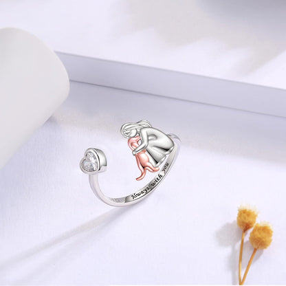 Anillo Ajustable Abrazo de Perro en Plata de Ley 925 – “Siempre en mi corazón” con circonita