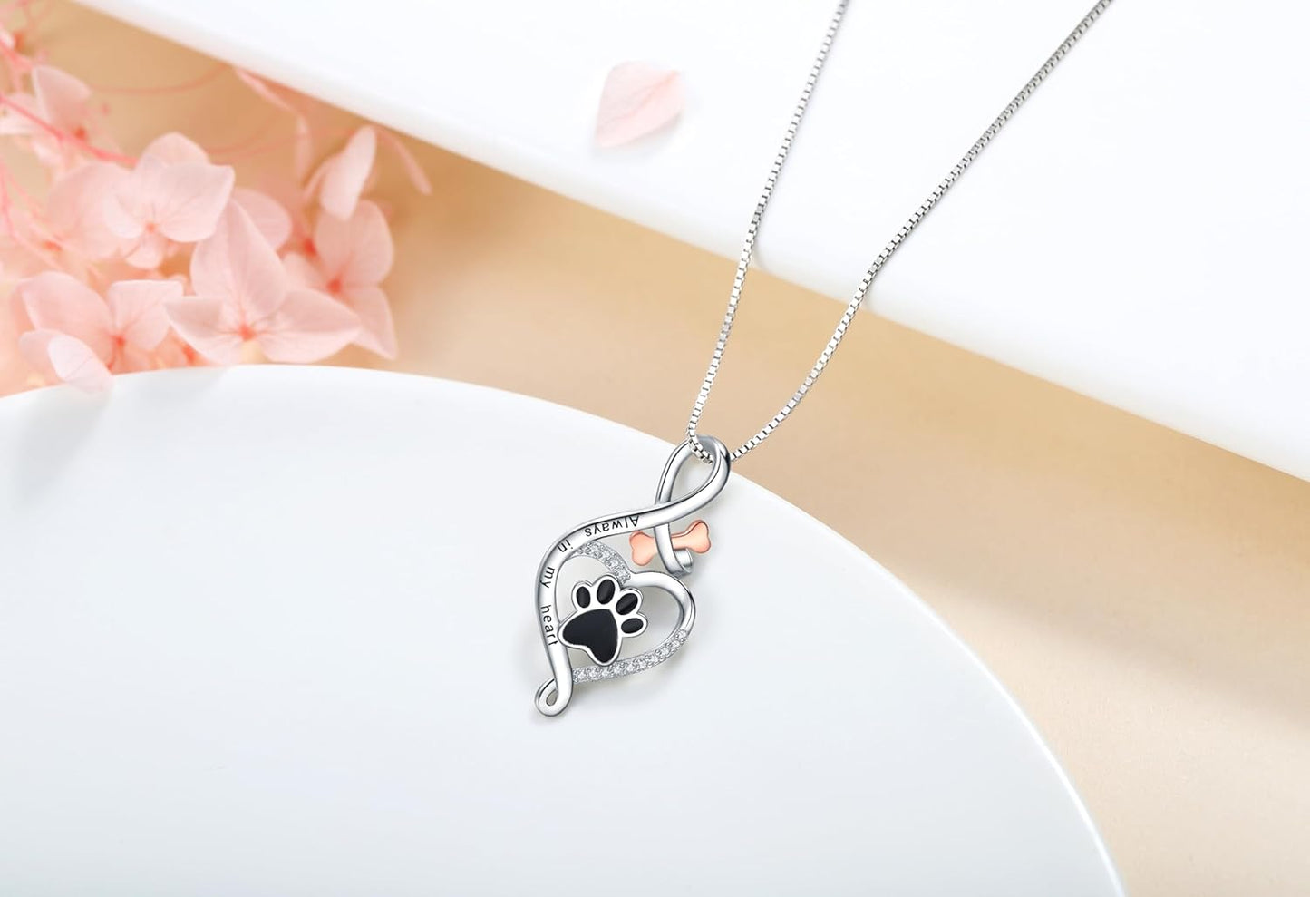 Collar Corazón, Hueso e Infinito – Colgante “Siempre en mi corazón”