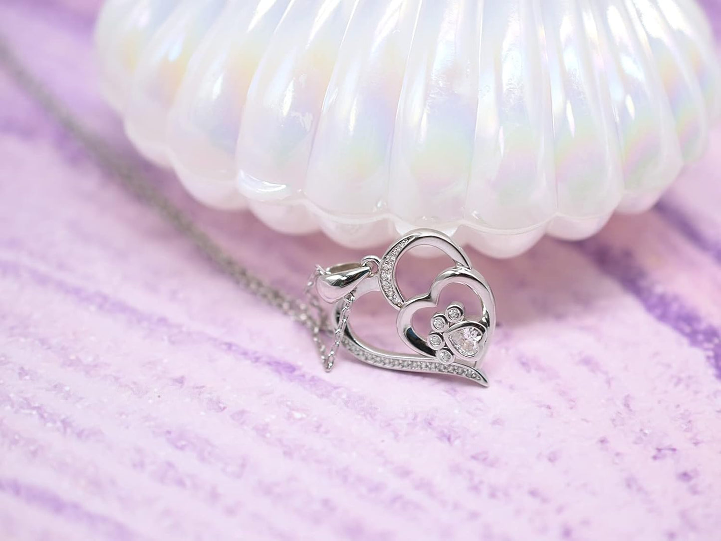 Collar De Plata De Ley Con Huella De Pata Y Corazón Con Circonita