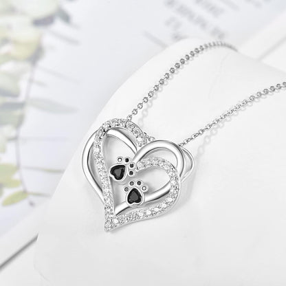 Dog Paw Heart Necklace with Zirconia
