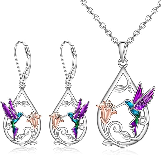 SET Precioso Collar De Colibrí Para Mujer Con Pendientes De Regalo.