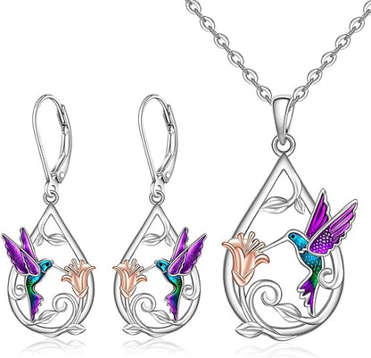 SET Precioso Collar De Colibrí Para Mujer Con Pendientes De Regalo.