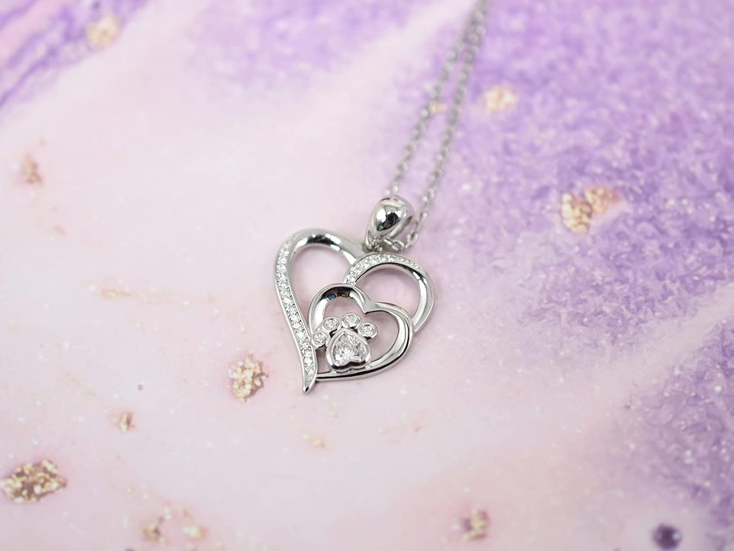 Collar De Plata De Ley Con Huella De Pata Y Corazón Con Circonita