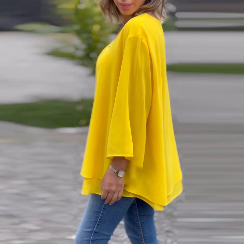 Lola - V-Neck Flowy Zipped Top