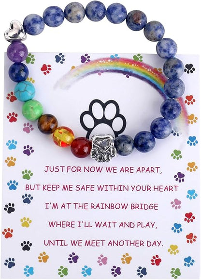 Pulsera conmemorativa Puente Arcoíris – Regalo de cuentas de 7 chakras para recordar a una mascota que ha perdido
