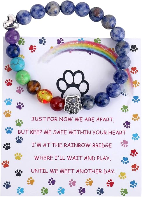 Pulsera conmemorativa Puente Arcoíris – Regalo de cuentas de 7 chakras para recordar a una mascota que ha perdido