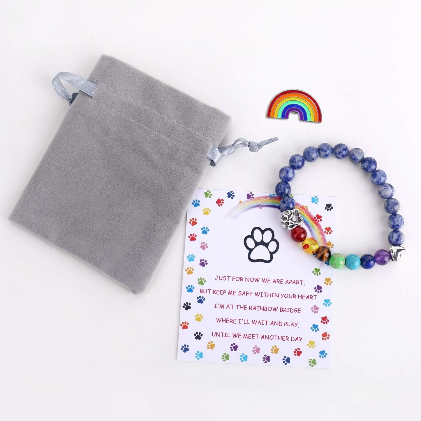 Pulsera conmemorativa Puente Arcoíris – Regalo de cuentas de 7 chakras para recordar a una mascota que ha perdido